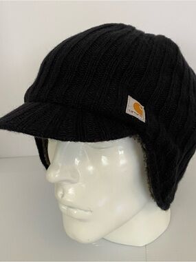 Carhartt Black Ribbed Knit Visor Earflap Hat